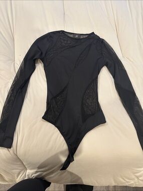 OW Sheer Panel Black Long Sleeve Bodysuit